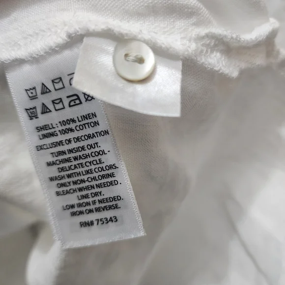 Lucky Brand 100% Linen Halter Dress Size M Embroidered White And Blue - Picture 15 of 16